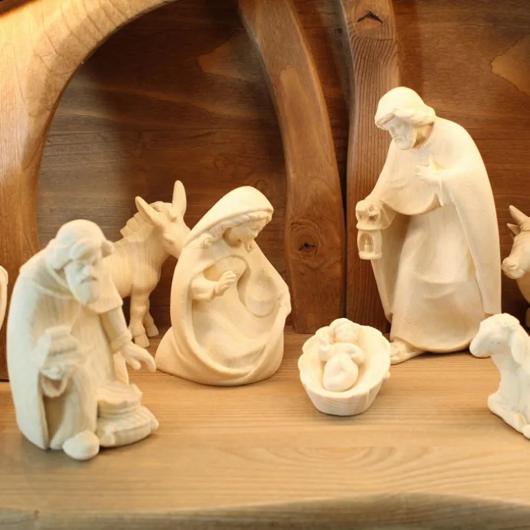 Palais du Rosaire Crèche en bois 19 pièces éclairage LED 13 cm^ Crèche