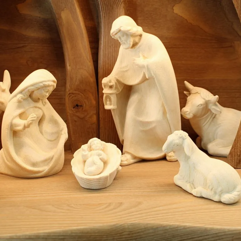 Palais du Rosaire Crèche en bois 19 pièces éclairage LED 13 cm^ Crèche