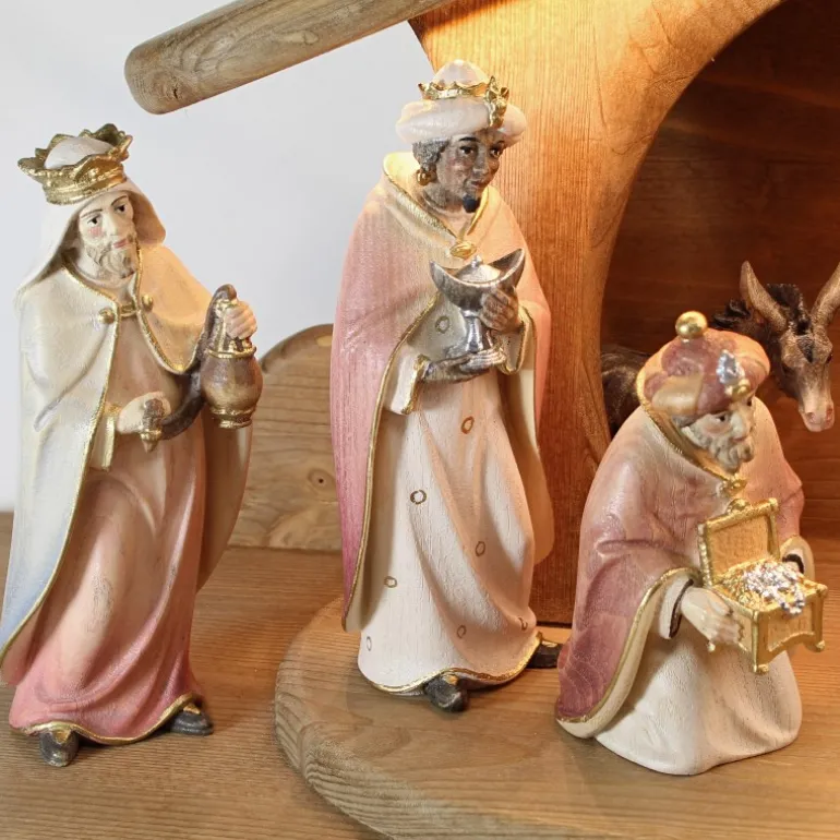 Palais du Rosaire Crèche en bois 19 pièces éclairage LED 13 cm^ Crèche