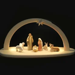 Palais du Rosaire Crèche en bois de 22 cm et 9 pièces éclairage LED^ Crèche | Statue En Bois