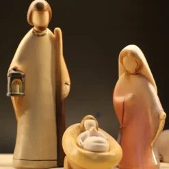 Palais du Rosaire Crèche en bois de 22 cm et 9 pièces éclairage LED^ Crèche | Statue En Bois