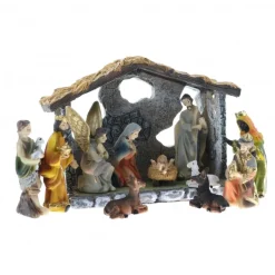 Palais du Rosaire Crèche en résine peinte à la main 5cm avec cabane^ Crèche