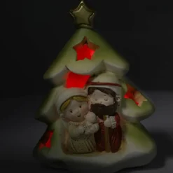 Palais du Rosaire Crèche lumineuse de la Sainte Famille en forme de sapin en résine 9cm^ Crèche