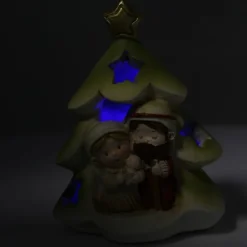 Palais du Rosaire Crèche lumineuse de la Sainte Famille en forme de sapin en résine 9cm^ Crèche