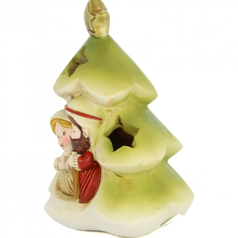 Palais du Rosaire Crèche lumineuse de la Sainte Famille en forme de sapin en résine 9cm^ Crèche