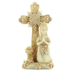 Palais du Rosaire Croix à poser avec'un ange en pierre et résine 12cm^ Crucifix Résine | Statue Ange