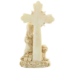Palais du Rosaire Croix à poser avec'un ange en pierre et résine 12cm^ Crucifix Résine | Statue Ange