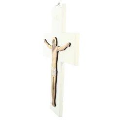 Palais du Rosaire Croix blanche en bois avec image réaliste du Christ 24x9cm^ Croix Religieuse