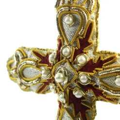 Palais du Rosaire Croix brodée à sequins à suspendre^ Croix Religieuse