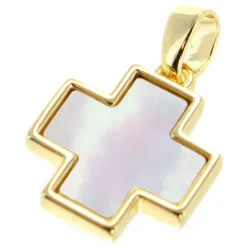 Palais du Rosaire Croix carrée en nacre et métal doré de 1.6cm^ Médaille Et Croix Métal