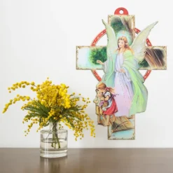 Palais du Rosaire Croix d'ange en bois découpé 10x15cm^ Croix Religieuse