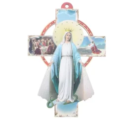 Palais du Rosaire Croix de la Vierge Miraculeuse en bois découpé 10x15cm^ Croix Religieuse