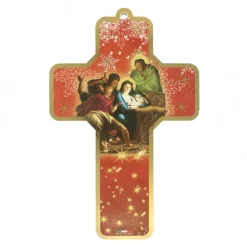 Palais du Rosaire Croix de Noël avec la Sainte Famille en bois^ Décoration De Noël | Croix Religieuse