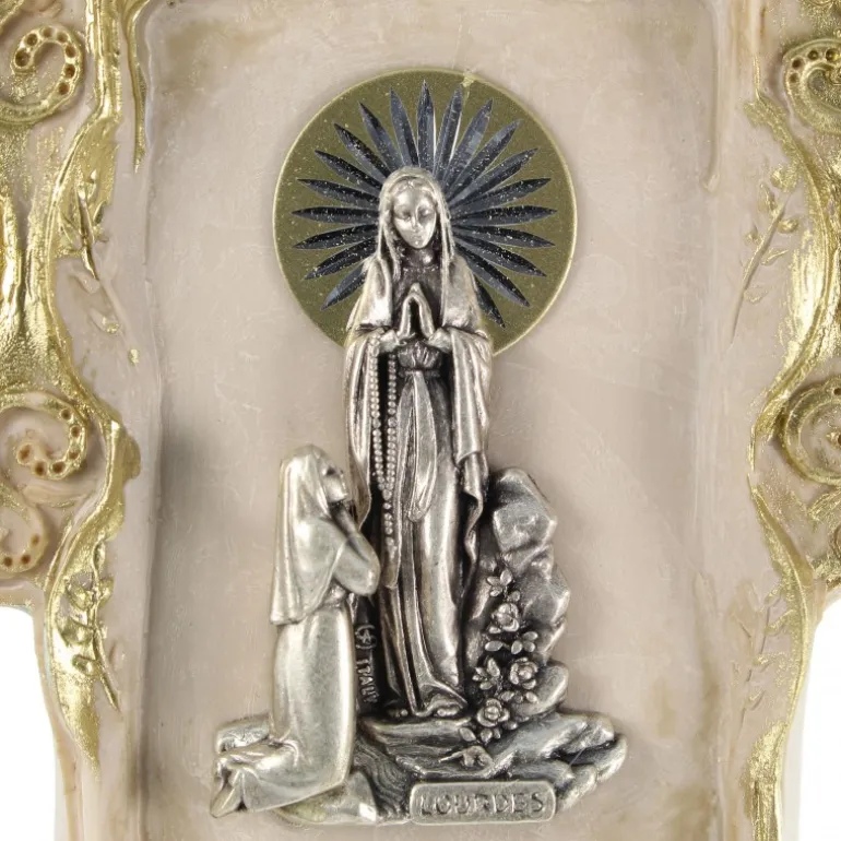 Palais du Rosaire Croix des 4 évangélistes avec l'apparition de Lourdes 30cm^ Croix Religieuse | Crucifix Résine
