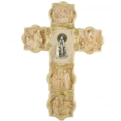 Palais du Rosaire Croix des 4 évangélistes avec l'apparition de Lourdes 30cm^ Croix Religieuse | Crucifix Résine