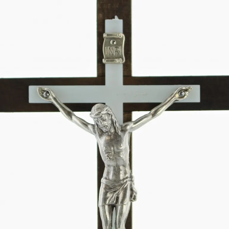 Palais du Rosaire Croix du Christ en bois et métal argenté 16cm^ Crucifix Bois | Crucifix Métal