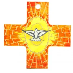 Palais du Rosaire Croix du Saint Esprit en verre peint 12cm^ Croix Religieuse