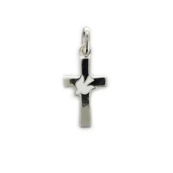 Palais du Rosaire Croix en argent avec colombe blanche incrustée de 1,5 cm^ Croix En Pendentif | Médaille Et Croix Argent