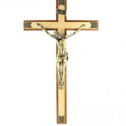 Palais du Rosaire Croix en bois bi-colore avec Christ couleur bronze 45cm^ Crucifix Bois | Crucifix Métal