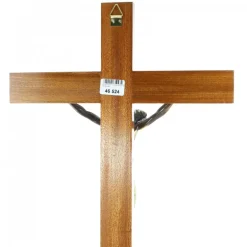 Palais du Rosaire Croix en bois bi-colore avec Christ couleur bronze 45cm^ Crucifix Bois | Crucifix Métal