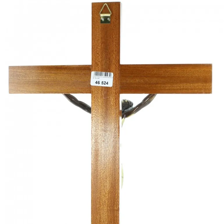 Palais du Rosaire Croix en bois bi-colore avec Christ couleur bronze 45cm^ Crucifix Bois | Crucifix Métal
