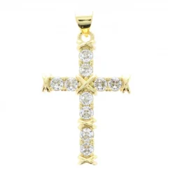 Palais du Rosaire Croix en métal doré et strass 3cm^ Médaille Et Croix Métal