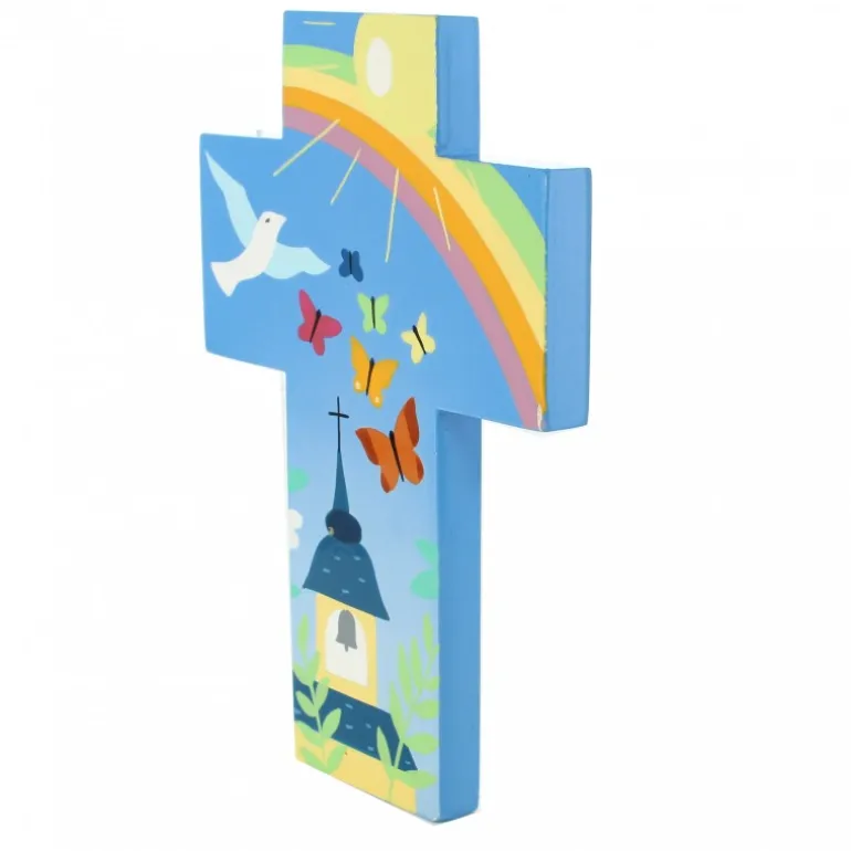 Palais du Rosaire Croix enfantine Clocher Arc-en-ciel de 15cm^ Communion | Croix Religieuse