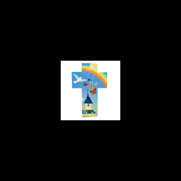 Palais du Rosaire Croix enfantine Clocher Arc-en-ciel de 15cm^ Communion | Croix Religieuse
