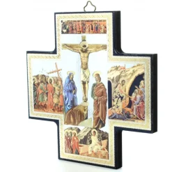 Palais du Rosaire Croix grecque de la Crucifixion - Bois et Dorure^ Croix Religieuse | Crucifix Bois