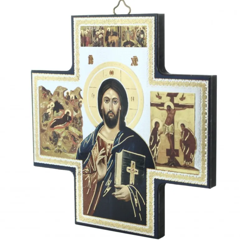 Palais du Rosaire Croix grecque Pantocrate - Bois et Dorure^ Croix Religieuse | Crucifix Bois