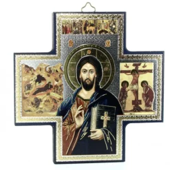 Palais du Rosaire Croix grecque Pantocrate - Bois et Dorure^ Croix Religieuse | Crucifix Bois