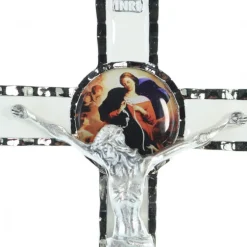 Palais du Rosaire Croix Marie qui Défait les Noeuds en métal et fond blanc 10x18cm^ Médaille Et Croix Métal | Crucifix Métal