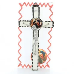 Palais du Rosaire Croix Marie qui Défait les Noeuds en métal et fond blanc 10x18cm^ Médaille Et Croix Métal | Crucifix Métal