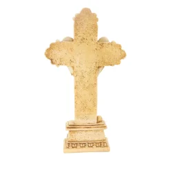 Palais du Rosaire Croix pied avec ange 21cm en pierre et resine beige^ Crucifix Résine