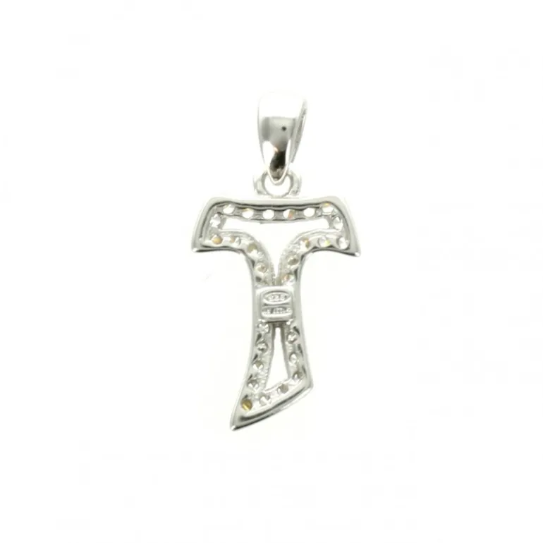 Palais du Rosaire Croix Tau en argent 15 mm recouverte de strass^ Croix En Pendentif | Médaille Et Croix Argent