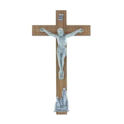 Palais du Rosaire Crucifix bois Christ et Apparition de Lourdes argentés 12 cm^ Crucifix Bois