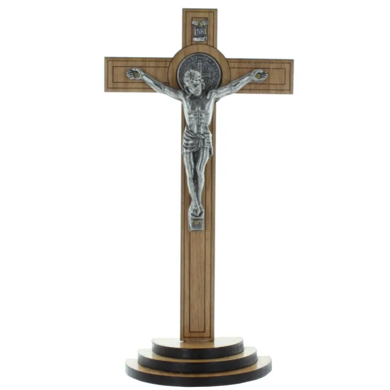 Palais du Rosaire Crucifix bois de Saint Benoît à poser 18cm^ Crucifix Bois