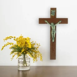 Palais du Rosaire Crucifix bois foncé et Christ argenté 10,5 cm^ Crucifix Bois