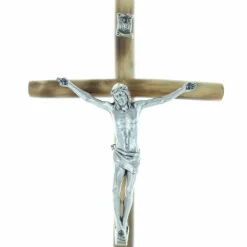Palais du Rosaire Crucifix bois sur socle en bois avec le Christ argenté 21cm^ Crucifix Bois