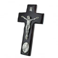 Palais du Rosaire Crucifix en bois avec médaille de l'Apparition de Lourdes^ Crucifix Bois