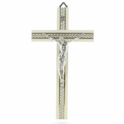 Palais du Rosaire Crucifix en bois blanc avec Christ en métal 20 cm^ Crucifix Bois
