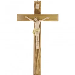 Palais du Rosaire Crucifix en bois d'olivier avec Christ en résine 50 cm^ Crucifix Résine | Crucifix Bois
