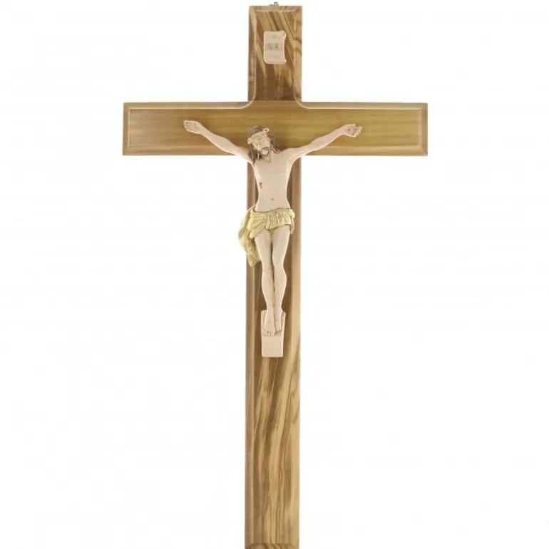 Palais du Rosaire Crucifix en bois d'olivier avec Christ en résine 50 cm^ Crucifix Résine | Crucifix Bois