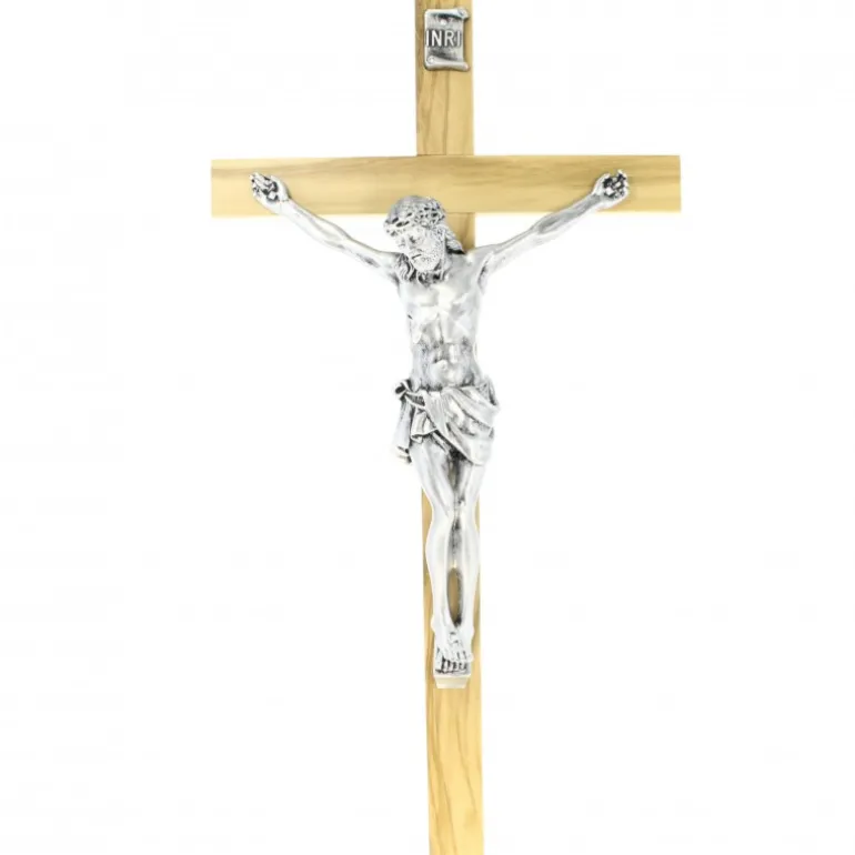 Palais du Rosaire Crucifix en bois d'olivier et Christ en métal de 33cm^ Croix Religieuse | Crucifix Bois