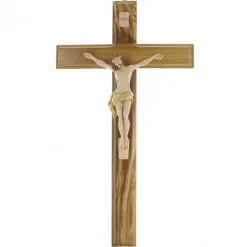 Palais du Rosaire Crucifix en bois d'olivier avec Christ en résine 50 cm^ Crucifix Résine | Crucifix Bois