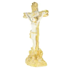 Palais du Rosaire Crucifix en résine blanche et paillettes dorées 17cm^ Crucifix Résine