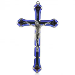 Palais du Rosaire Crucifix émaillé en métal argenté 18 cm^ Crucifix Métal