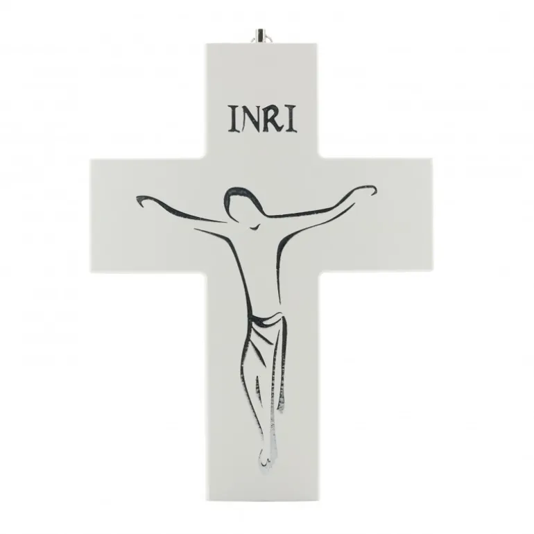 Palais du Rosaire Crucifix Moderne en Bois Blanc 20 cm^ Crucifix Bois