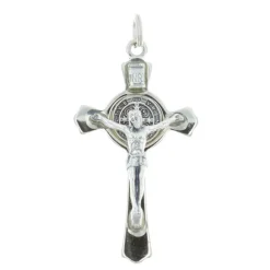Palais du Rosaire Crucifix métal Saint Benoît argenté 8 cm avec livret^ Crucifix Métal