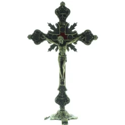 Palais du Rosaire Crucifix métal sur socle style baroque 23cm^ Crucifix Métal